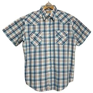 BIG MAC Blue Yellow & Red Plaid S/S Poly Ctn Pealsnap Button Down Mens Size XL